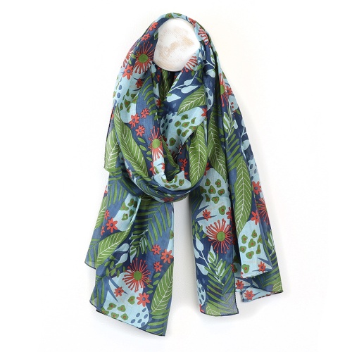 Organic Cotton Blue & Green Botanical Print Scarf by Peace of Mind